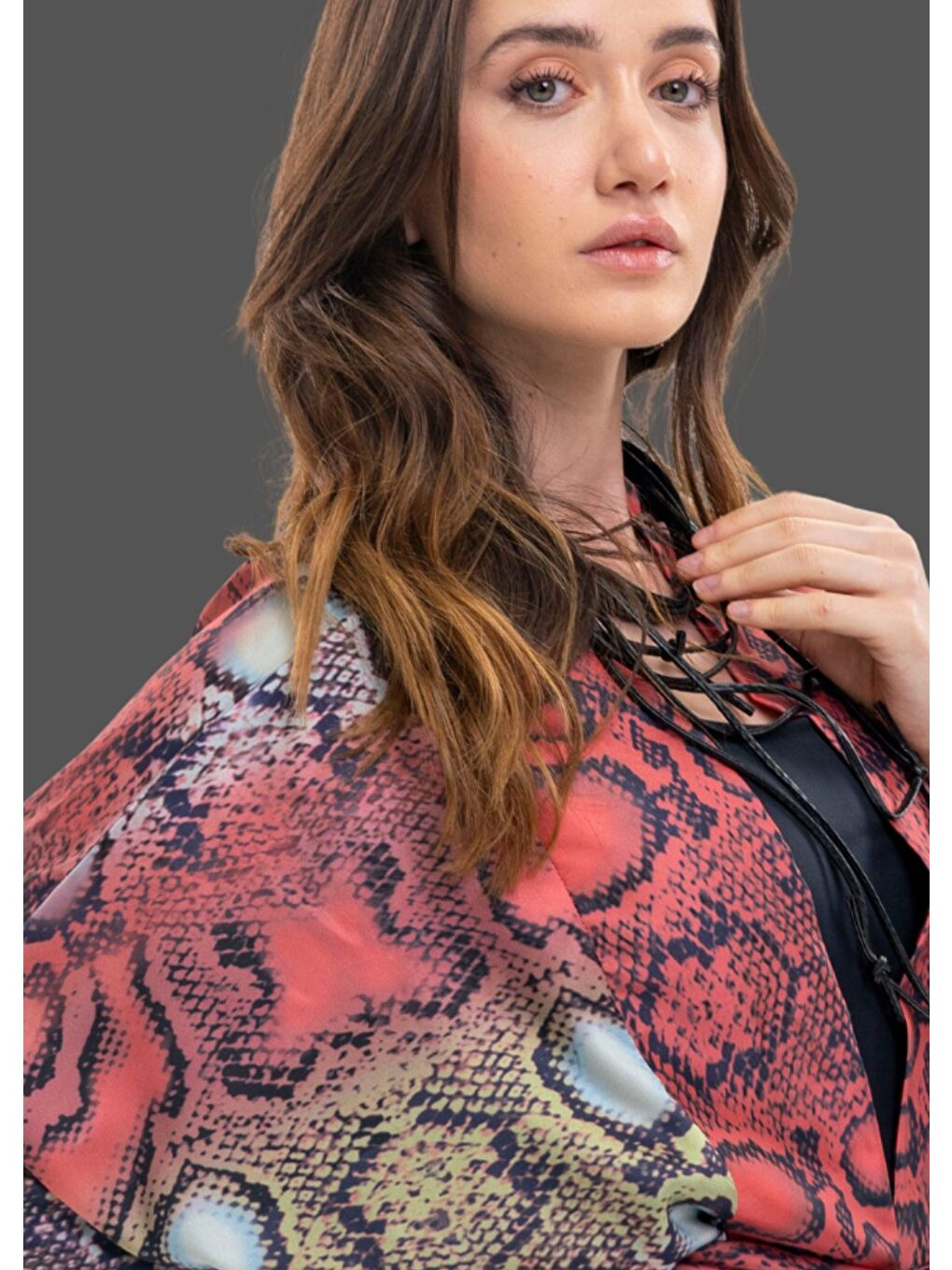 Karışık Yılan Desen Kimono-1