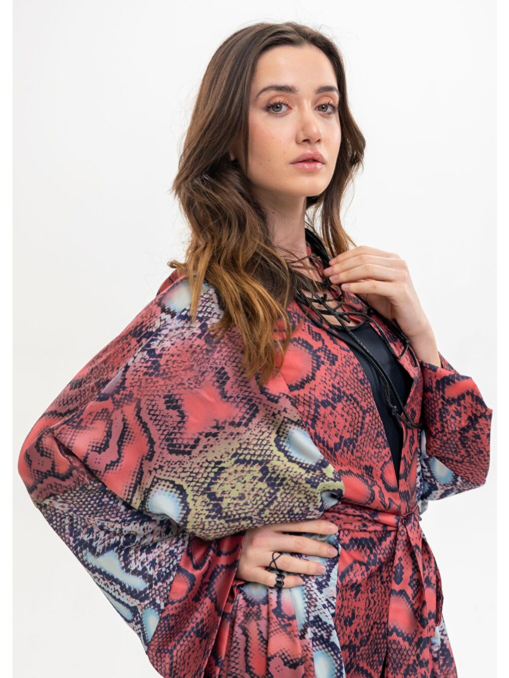 Karışık Yılan Desen Kimono-2