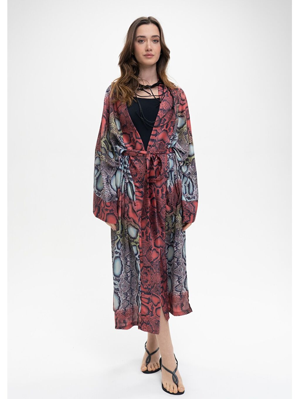Karışık Yılan Desen Kimono-4