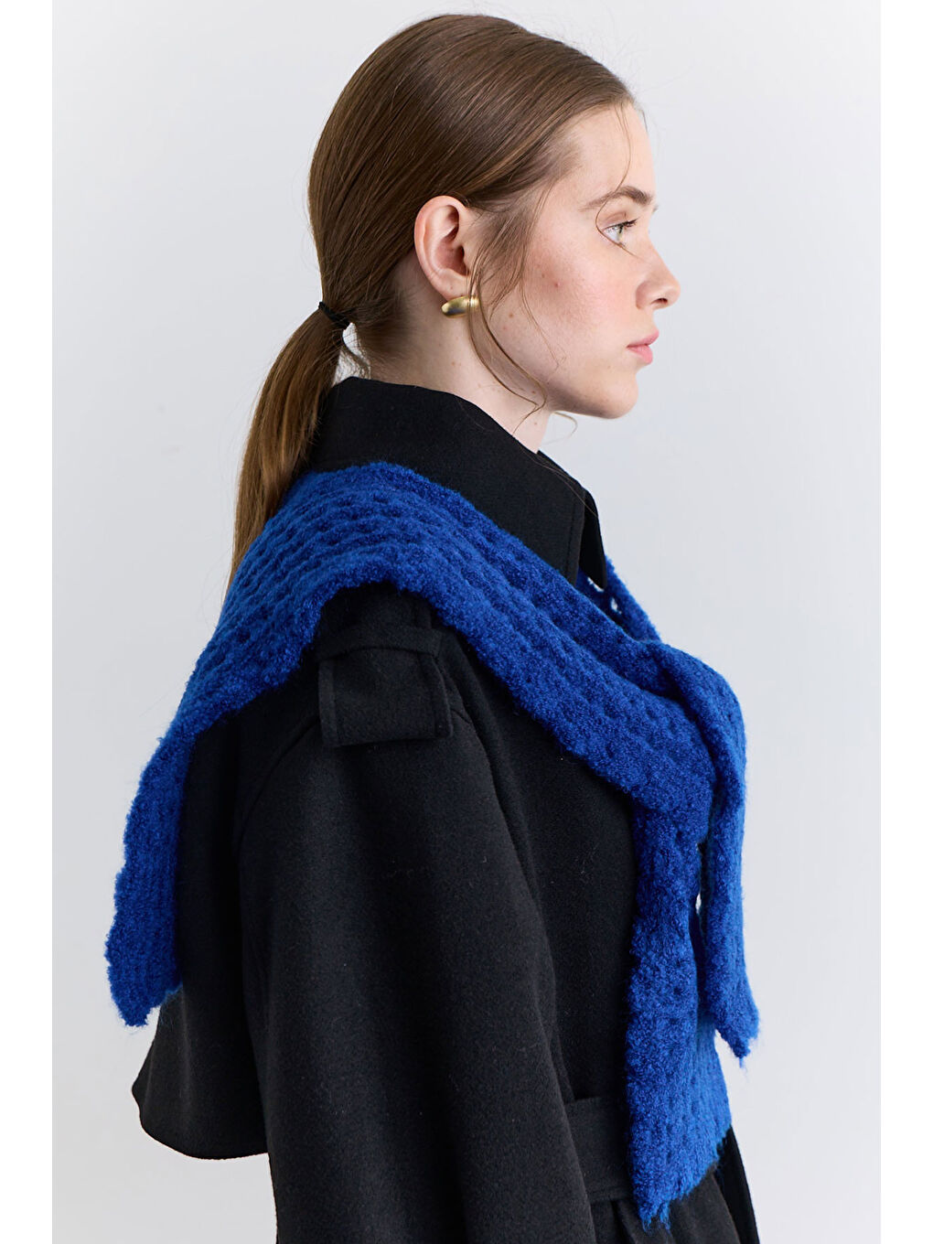 Soft Dokulu Yakalı Şal Mavi-1