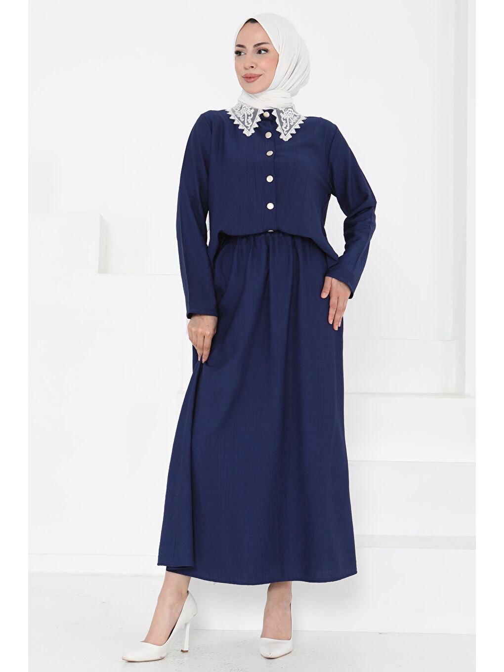 İndigo Dantel Yaka İkili Takım Indigo - 27179-2