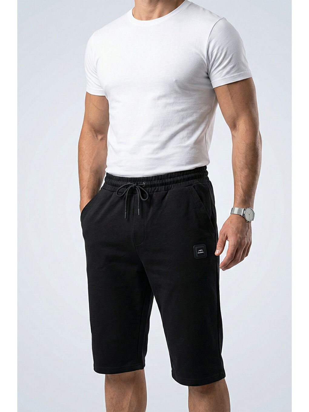 Erkek Penye 3 Cepli Şort Kapri 377 Siyah-2