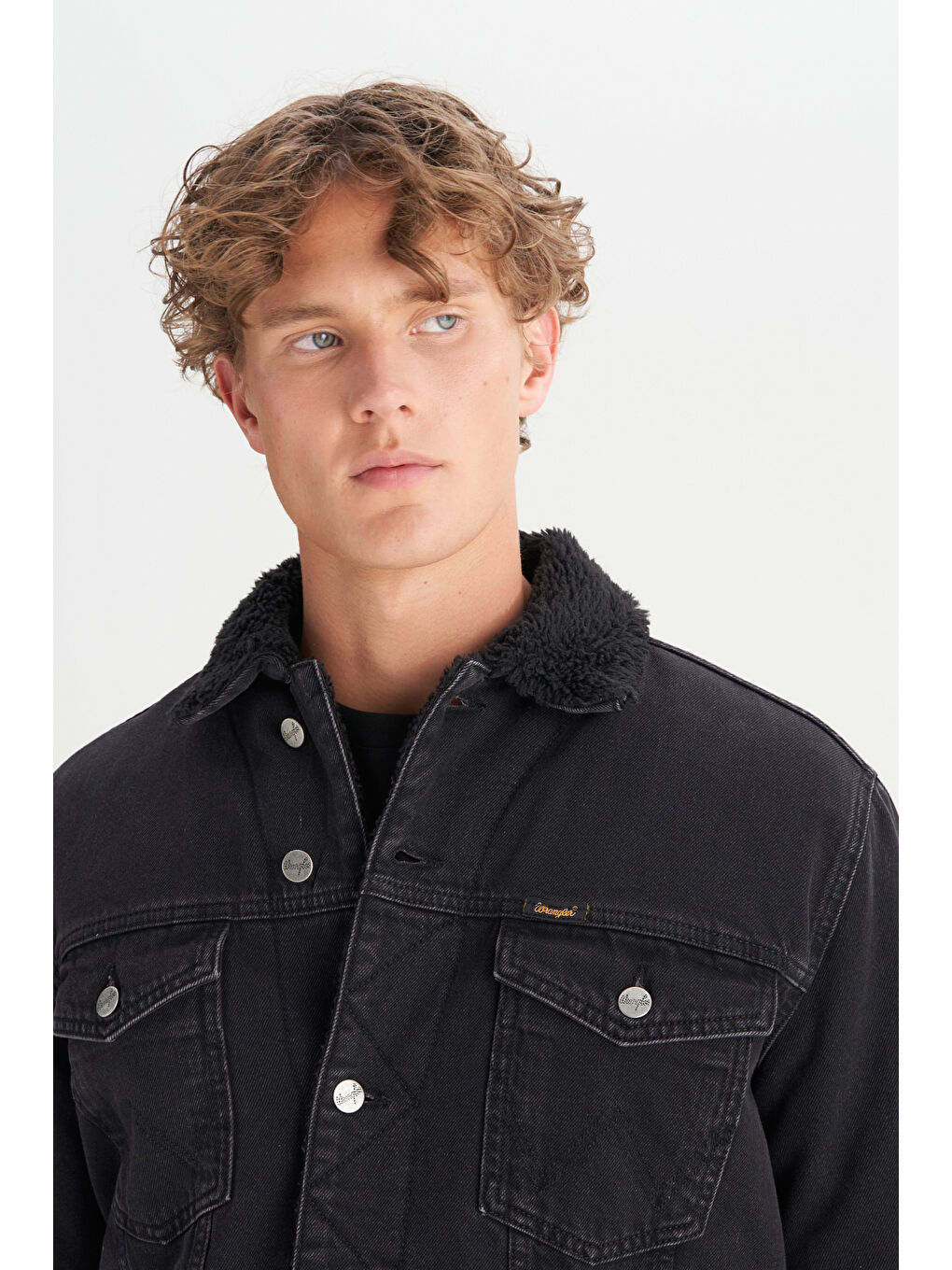 %100 Pamuk Regular Fit Normal Kesim Sherpa Detaylı Siyah Denim Ceket-3