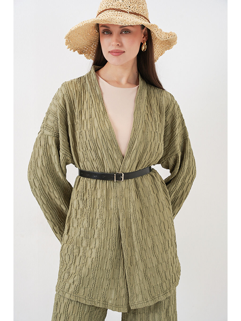 Yeşil Kadın Kimono Pantolon İkili Takım 30078 - Çağla-2