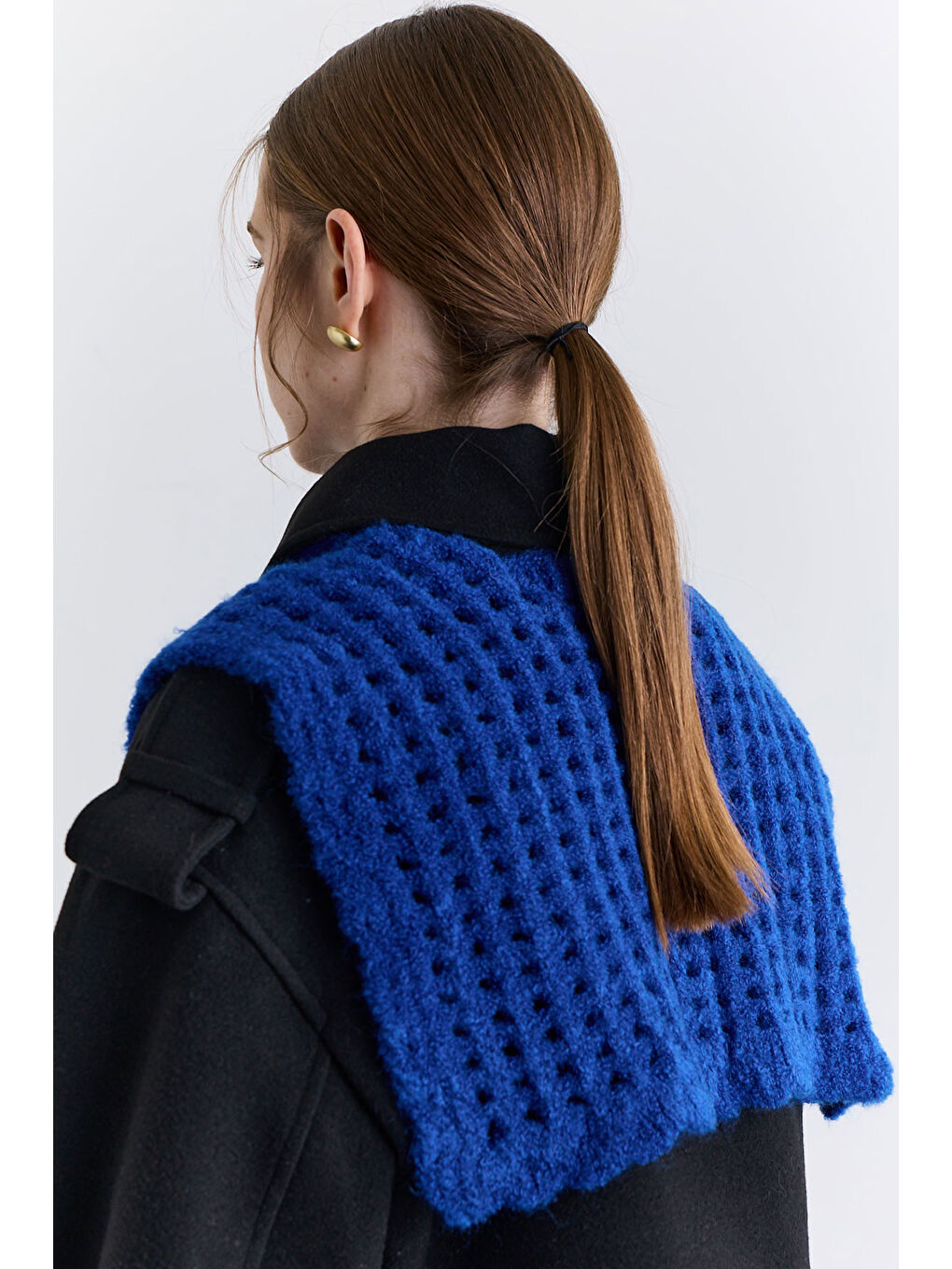 Soft Dokulu Yakalı Şal Mavi-2