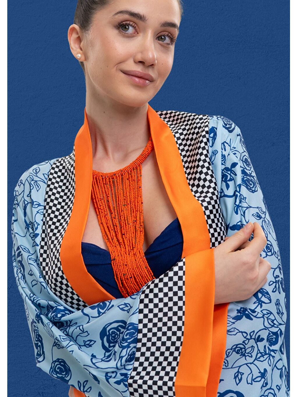 Mavi Çiçekler Kimono