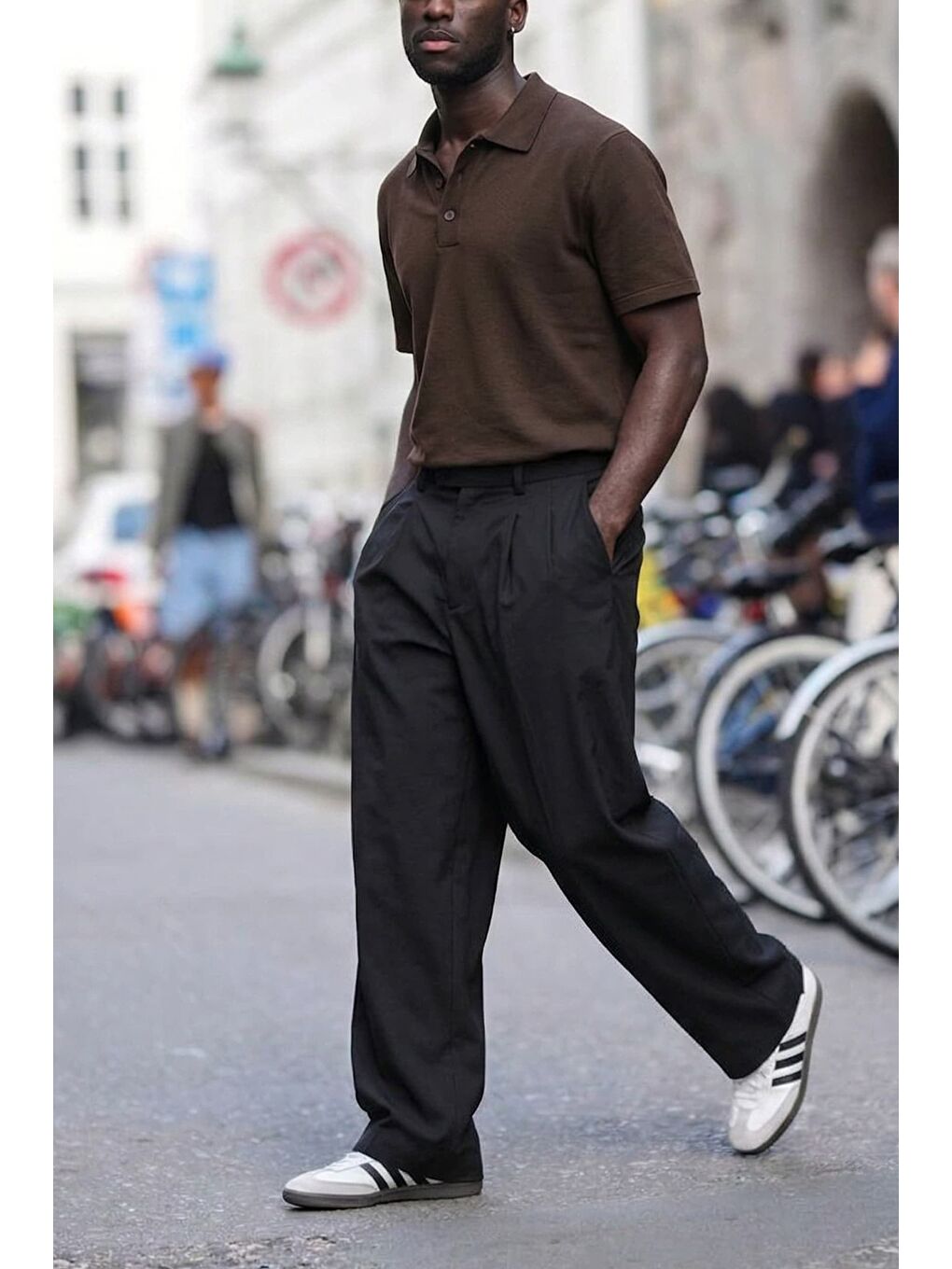 Erkek Relaxed Fit Basic Polo Yaka T-Shirt Kahverengi-2