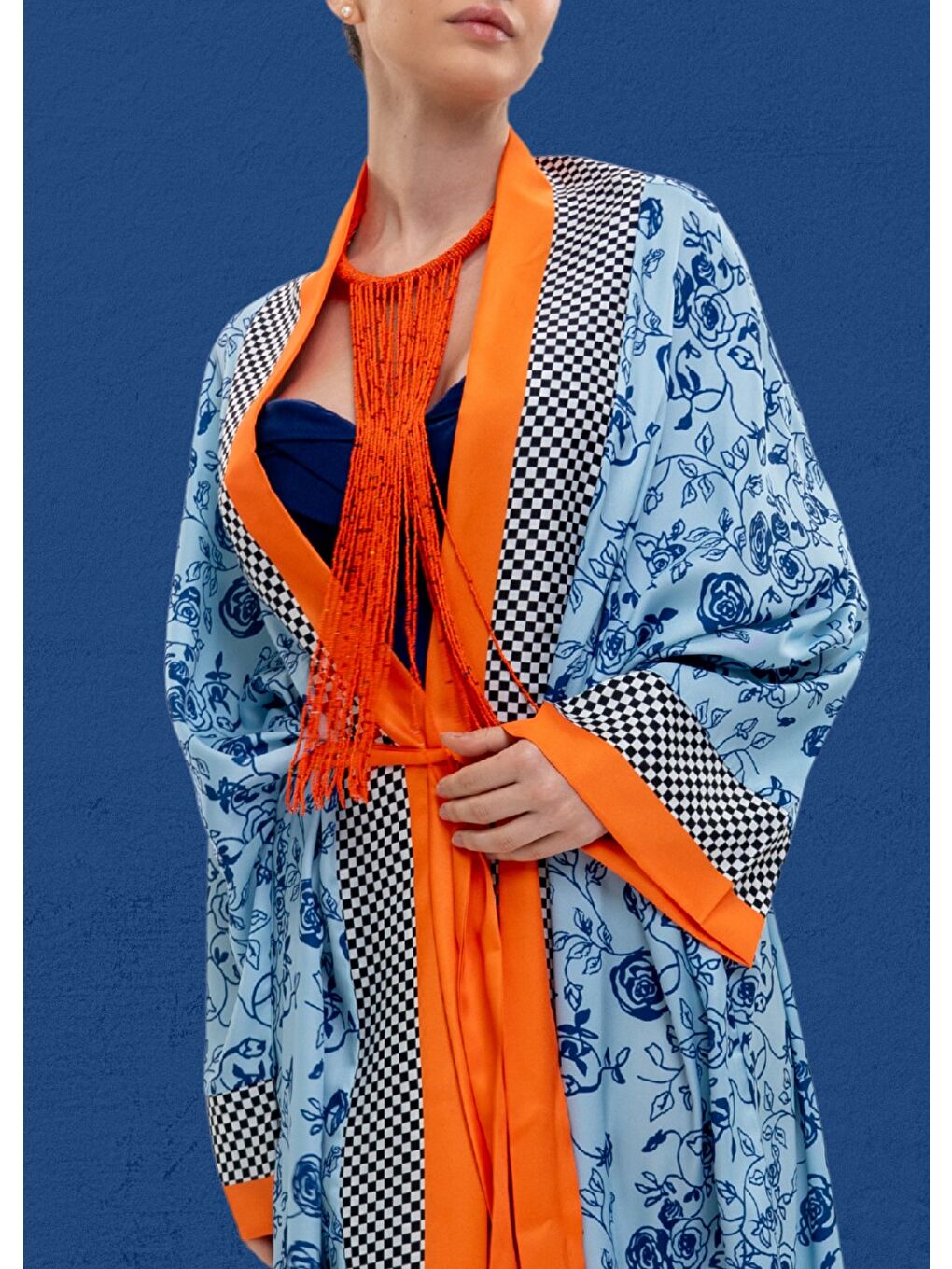Mavi Çiçekler Kimono-1