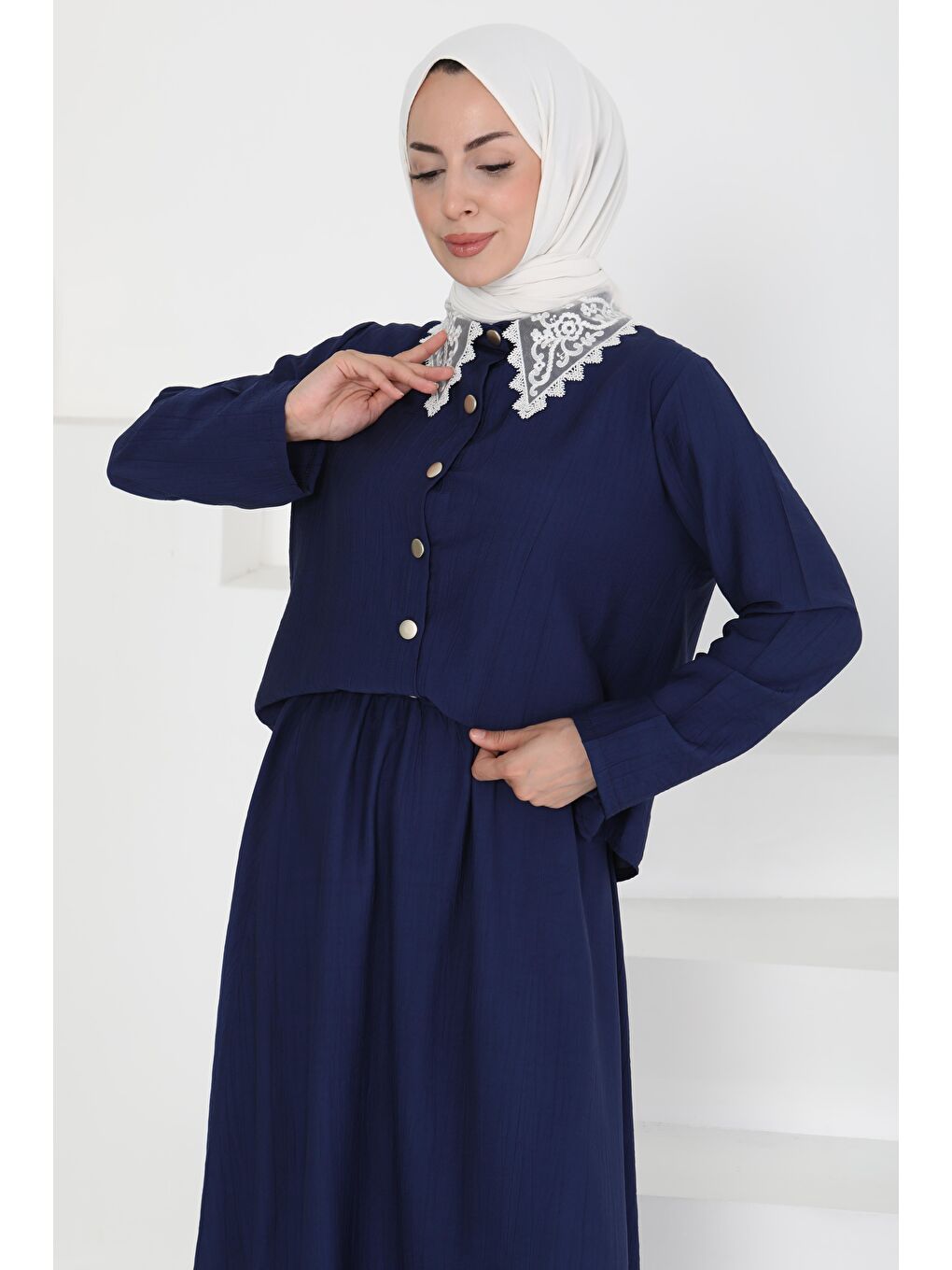 İndigo Dantel Yaka İkili Takım Indigo - 27179-3