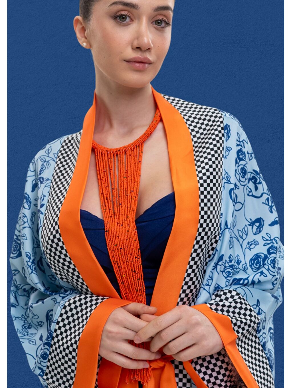 Mavi Çiçekler Kimono-2