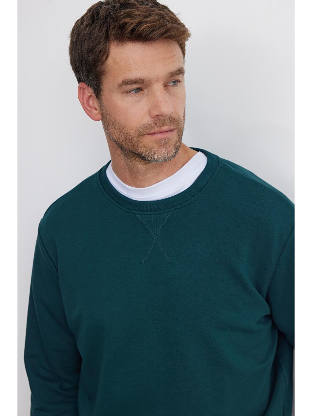 Unisex Relax Fit Rahat Kesim %100 Pamuk Basic Yeşil Bisiklet Yaka Sweatshirt-1