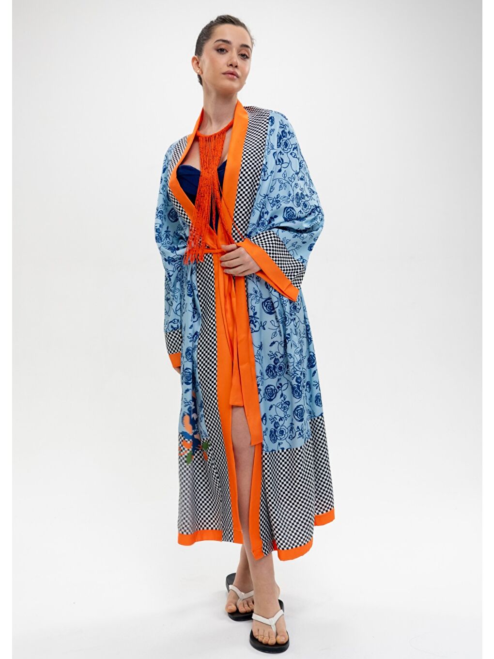 Mavi Çiçekler Kimono-3