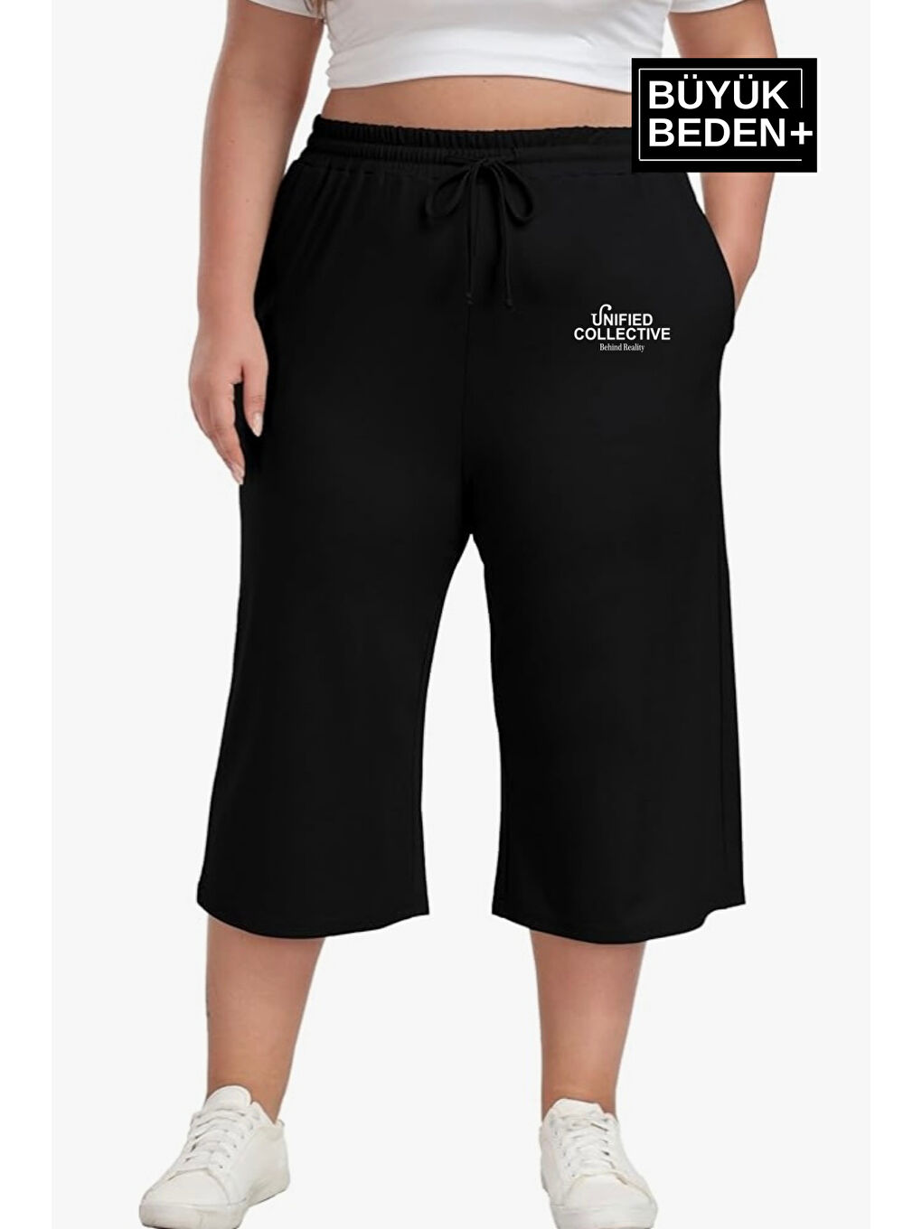 Siyah Kadın Büyük Beden Unified Collective Baskılı Standart &Regular Kalıp Şort SPR25BSRK088