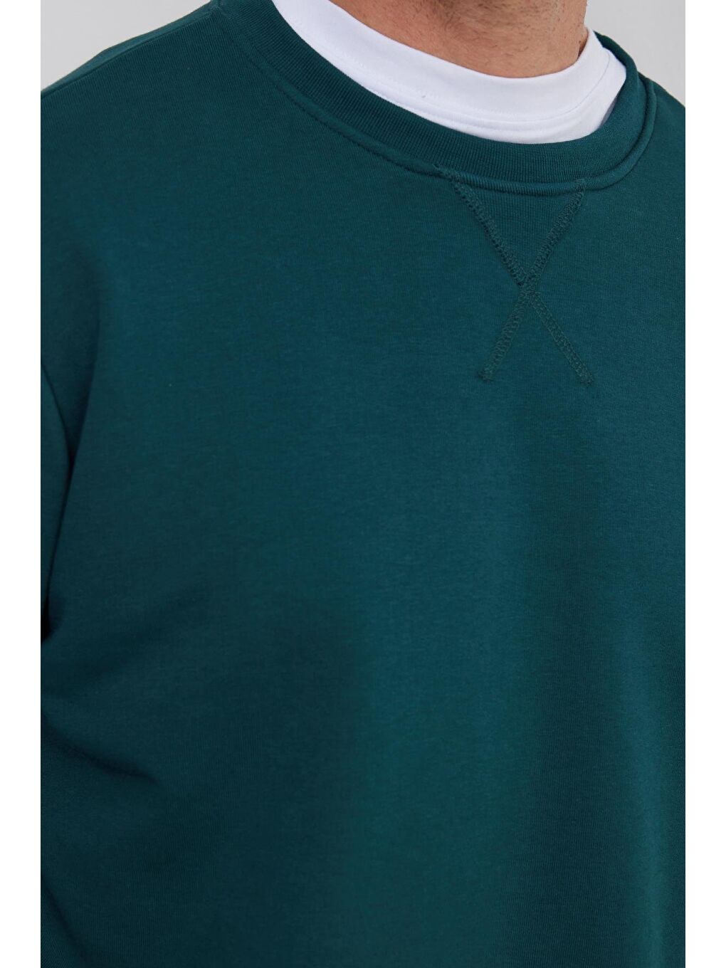 Unisex Relax Fit Rahat Kesim %100 Pamuk Basic Yeşil Bisiklet Yaka Sweatshirt-2