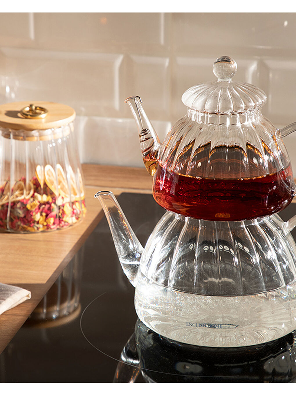 Renksiz Rosella Borosilikat Cam Çaydanlık 600 ml + 1000 ml Şeffaf