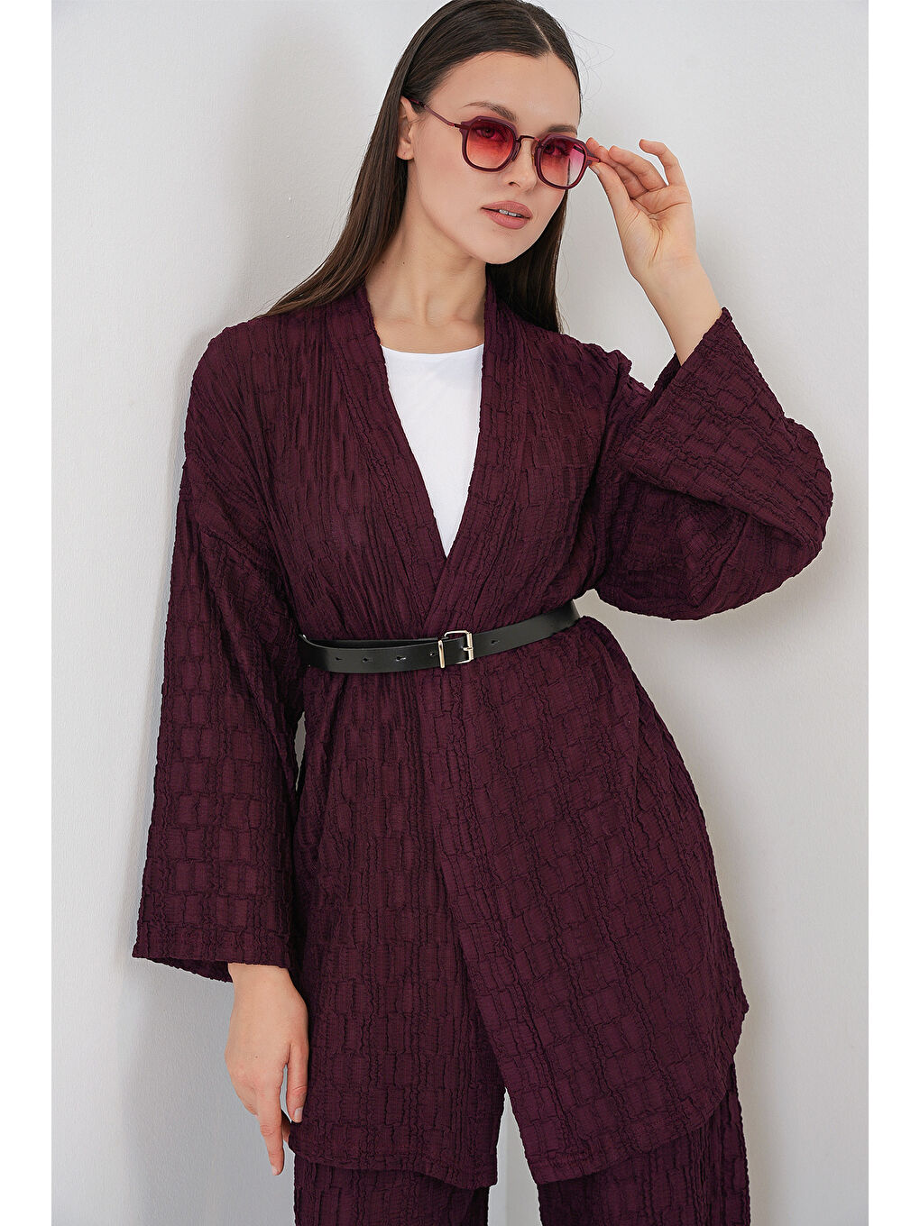 Kadın Kimono Pantolon İkili Takım 30078 - Bordo-2