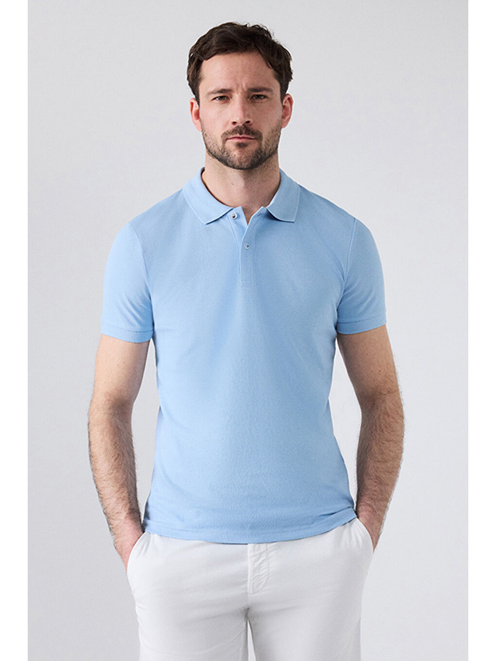 Regular Fit Siyah/Açık Mavi/Kiremit Pike Dokulu %100 Pamuk Polo Yaka T-Shirt-2