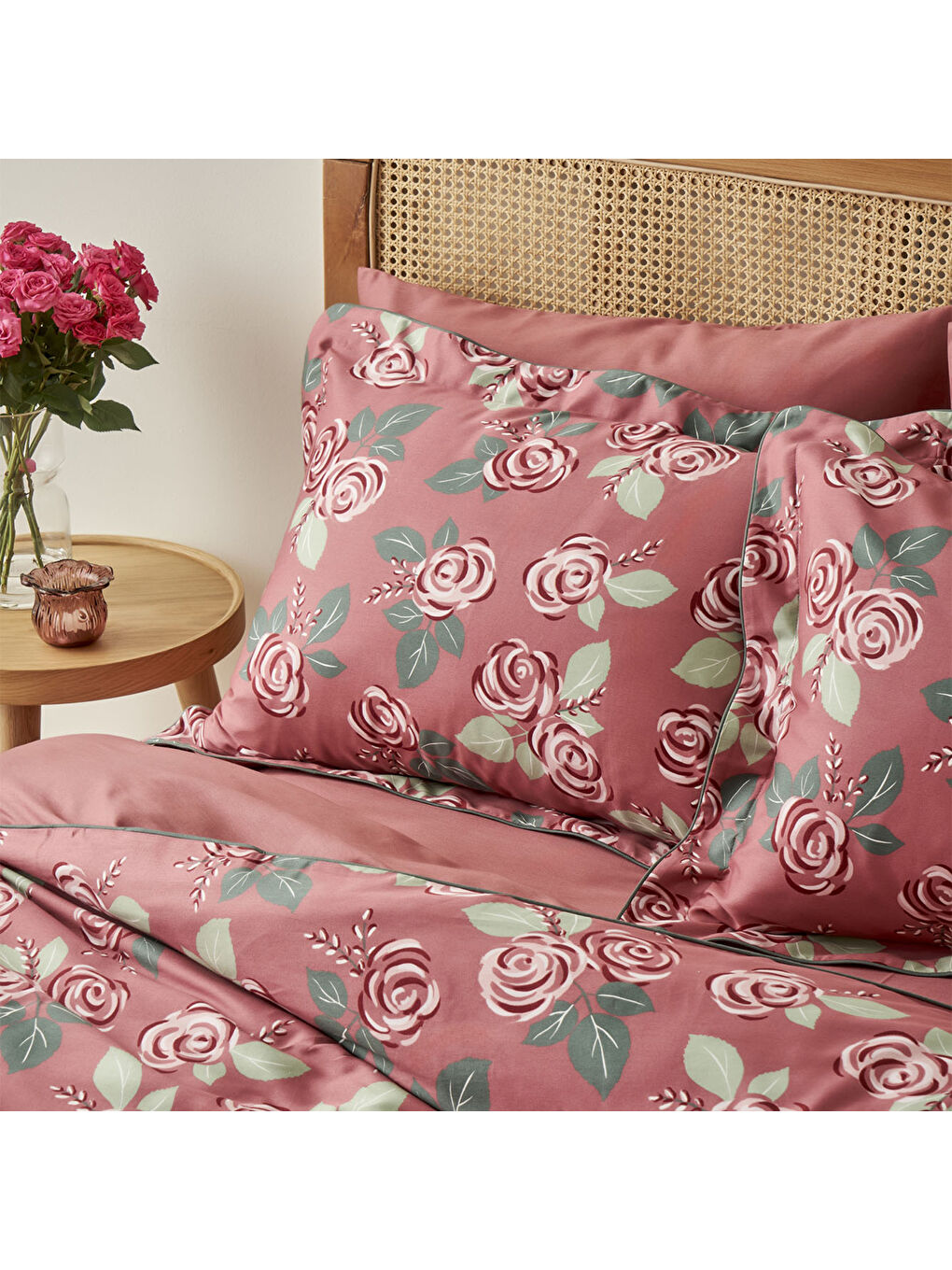 %100 Pamuk Saten Rose King Size Nevresim Seti Mürdüm (240x220 cm)-1