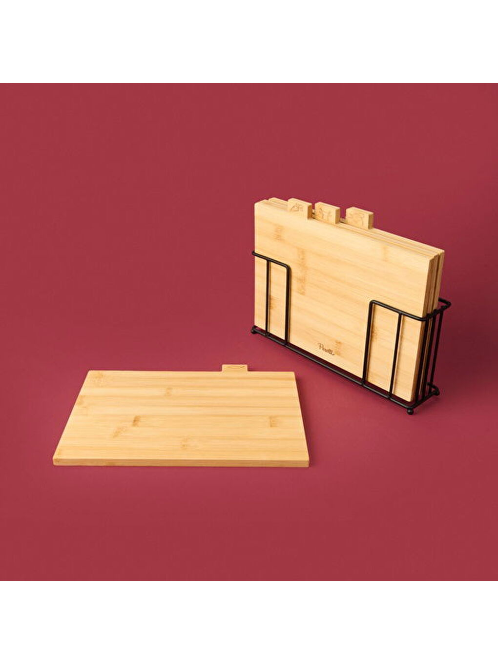 Rino 4'lü Metal Stantlı Kesme Tahtası - Açık Kahverengi - 27 cm-1