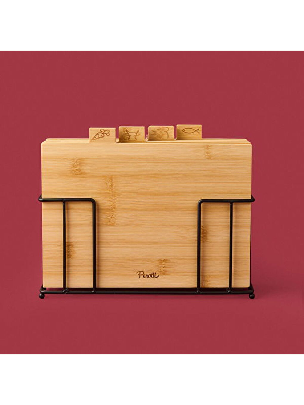 Rino 4'lü Metal Stantlı Kesme Tahtası - Açık Kahverengi - 27 cm-2