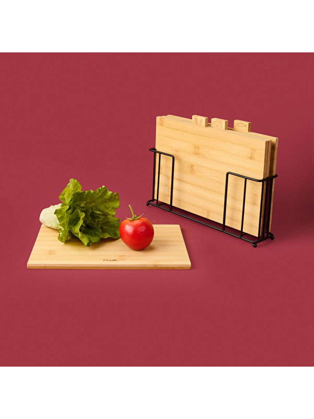 Rino 4'lü Metal Stantlı Kesme Tahtası - Açık Kahverengi - 27 cm-3