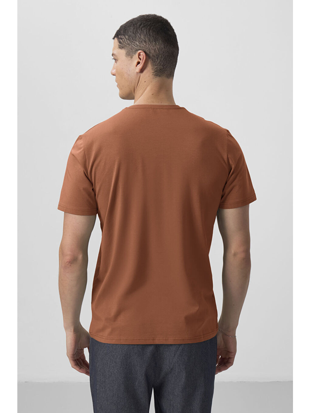 Kahverengi Tarçın Basic Kısa Kol Standart Kalıp V Yaka Erkek T-Shirt - 87912-4