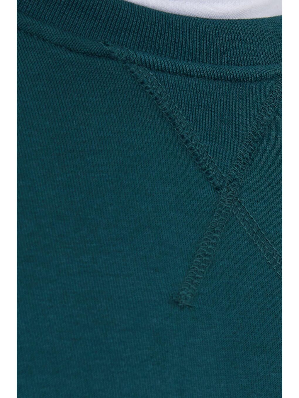 Unisex Relax Fit Rahat Kesim %100 Pamuk Basic Yeşil Bisiklet Yaka Sweatshirt-5