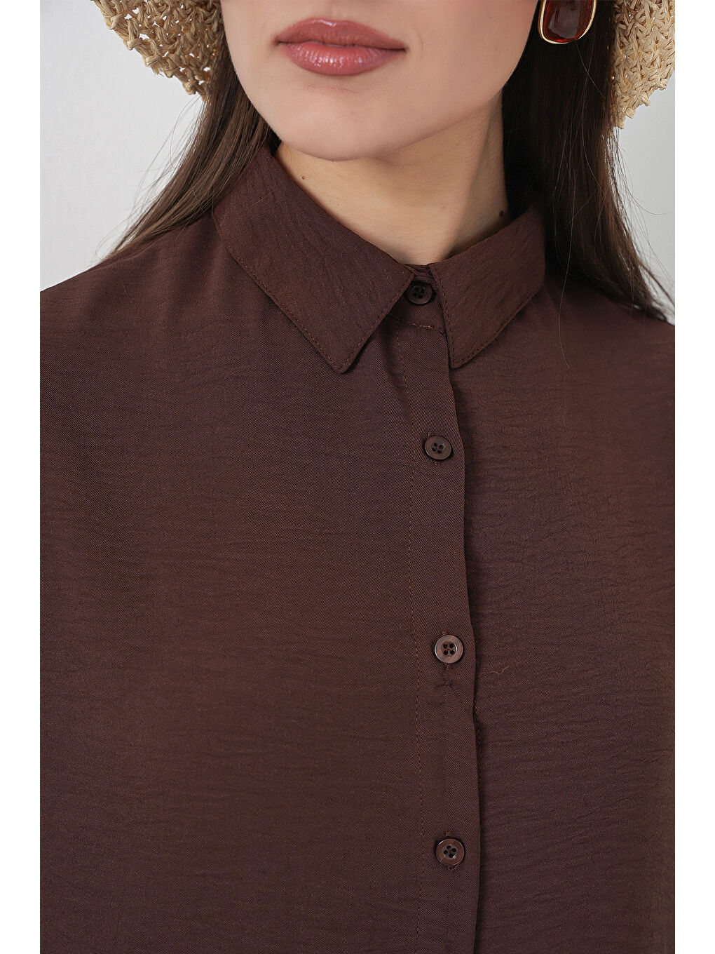 Kadın Gömlek Pantolon İkili Takım 30063 - Kahverengi-5