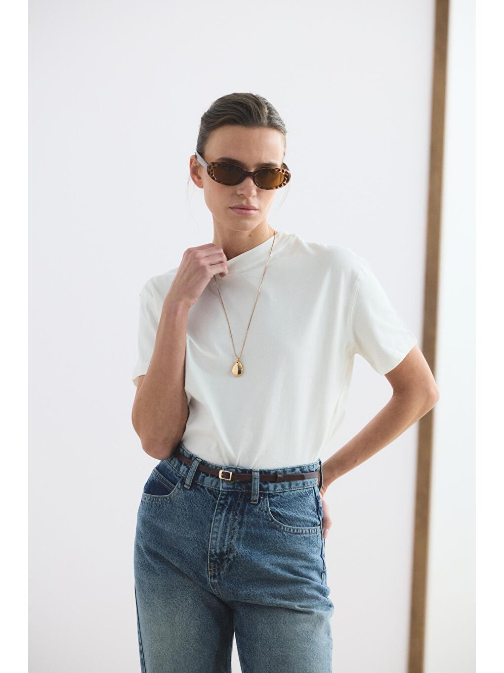 Yüksek Bel Düz Paça Jean Pantolon Orta Mavi-6