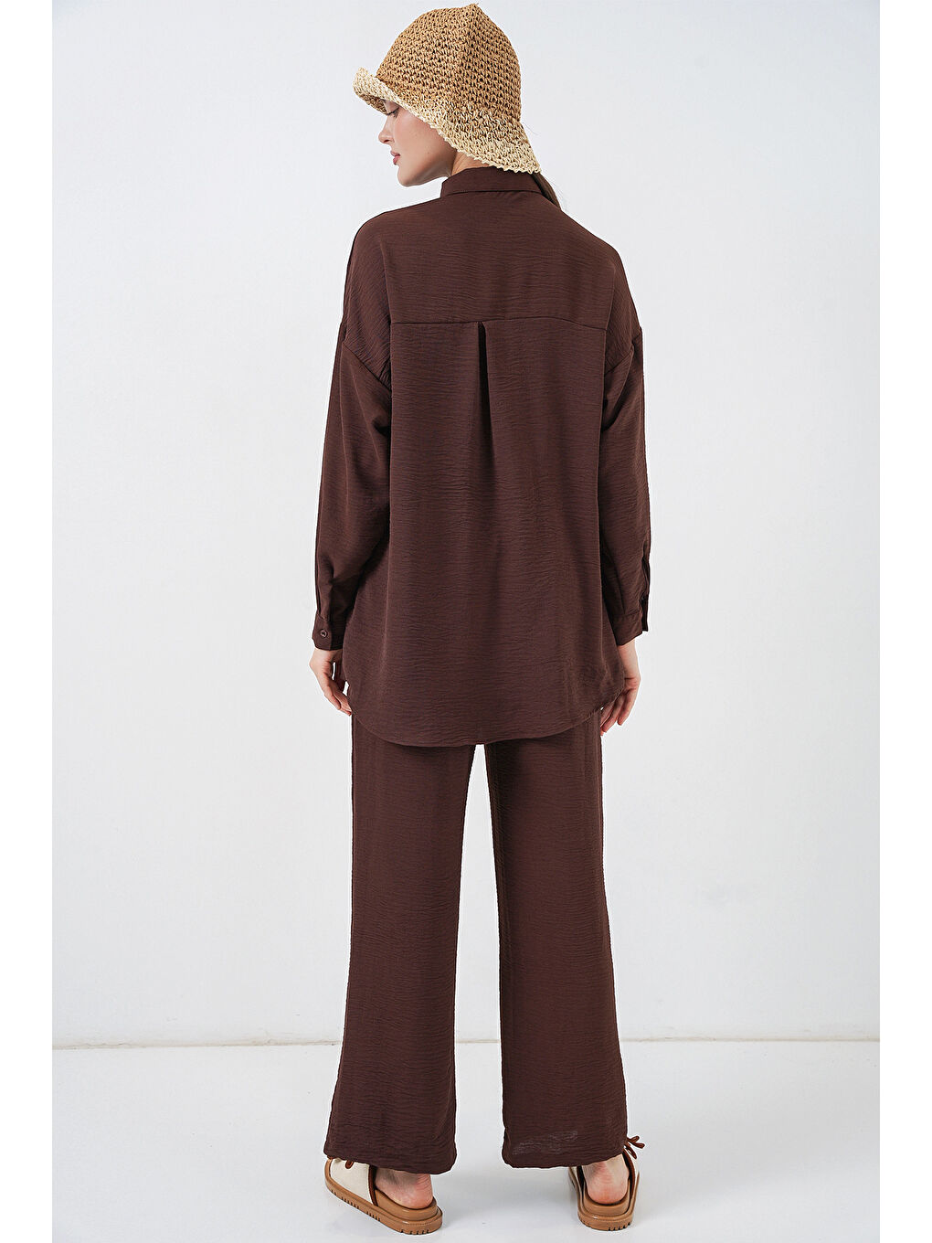 Kadın Gömlek Pantolon İkili Takım 30063 - Kahverengi-6