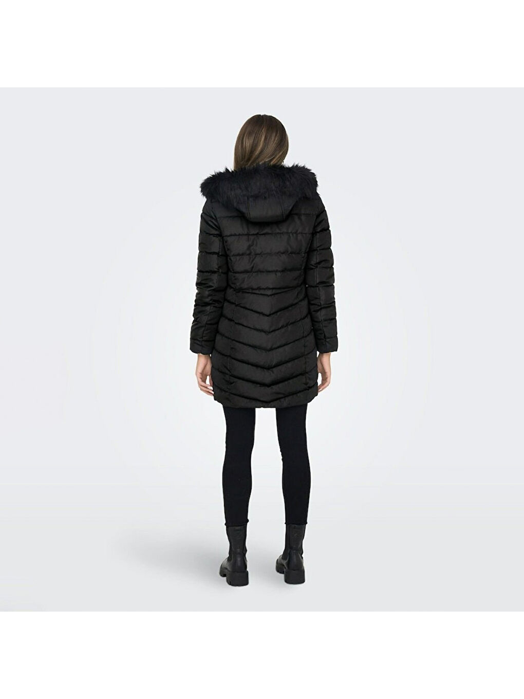 Only New Ellan Quilted Hood Fur Coat Kadın Beyaz Kapüşonlu Mont - 2