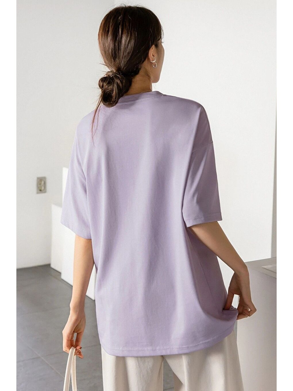 Lila Kadın LİLA Bisiklet Yaka Thousand Baskılı Oversize T Shirt-1