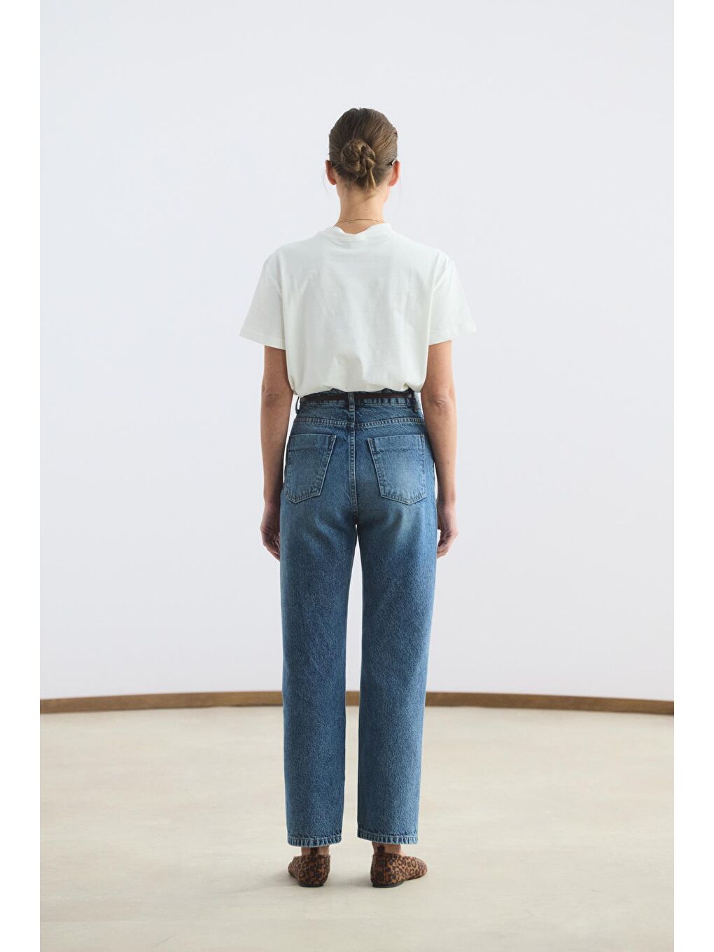 Yüksek Bel Düz Paça Jean Pantolon Orta Mavi-7