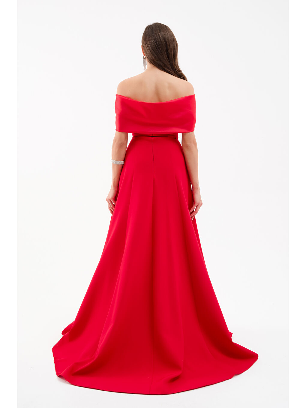 Kadın Kırmızı Yaka Detay Söz Nişan Uzun Abiye Elbise-4