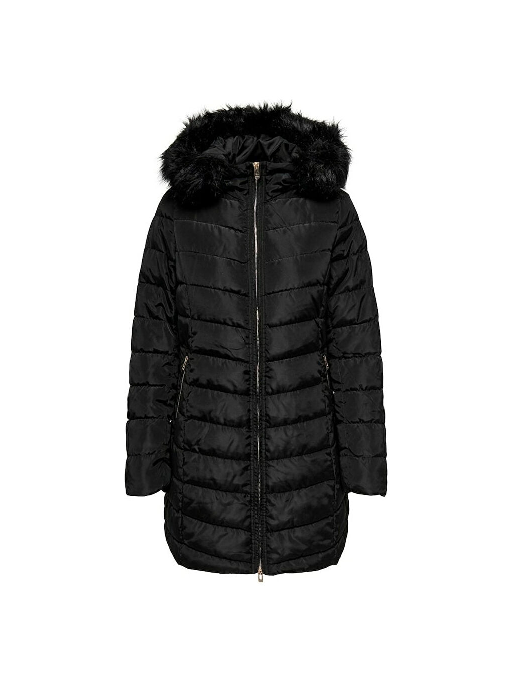 Only New Ellan Quilted Hood Fur Coat Kadın Beyaz Kapüşonlu Mont - 3