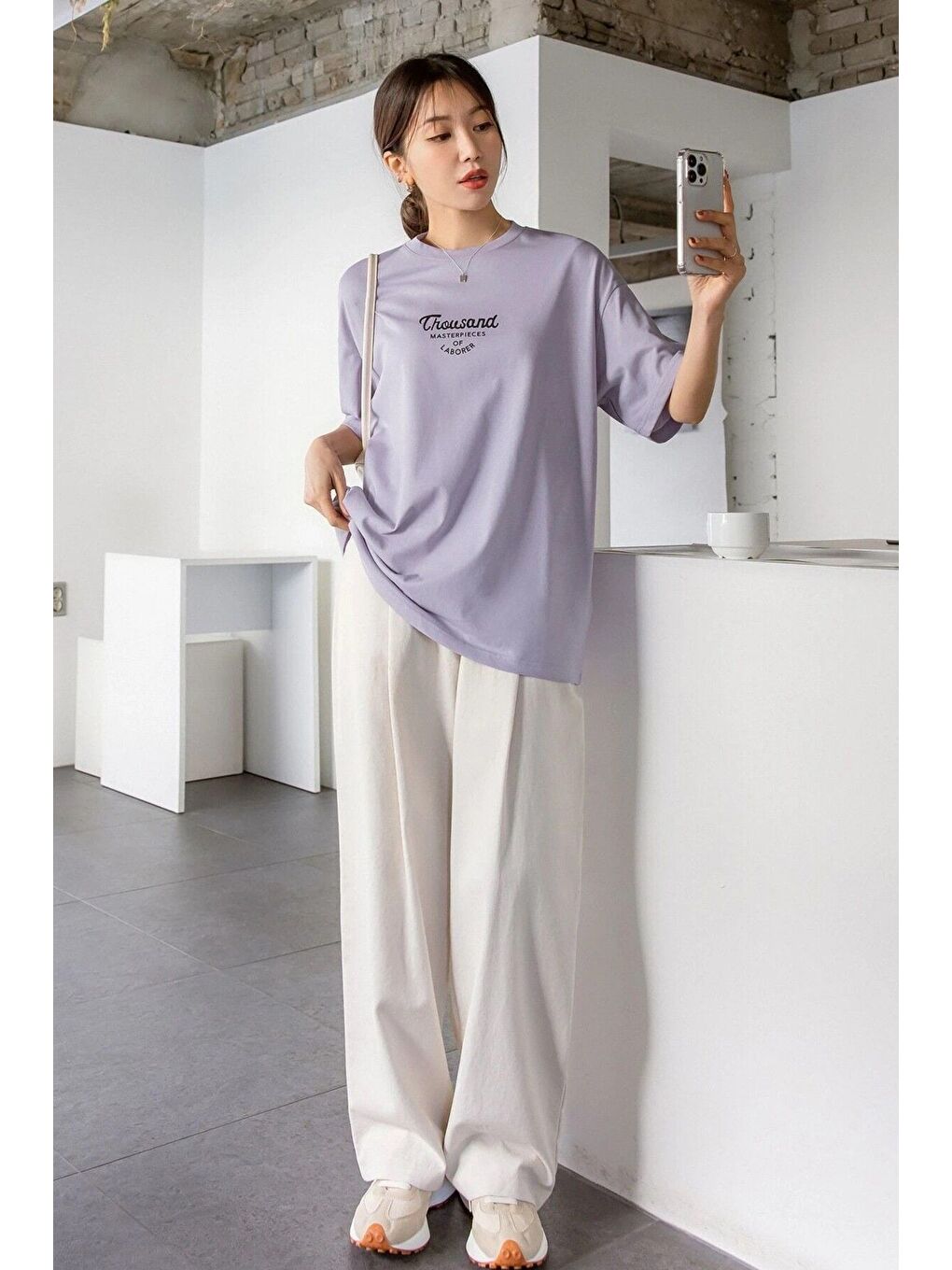 Lila Kadın LİLA Bisiklet Yaka Thousand Baskılı Oversize T Shirt-3