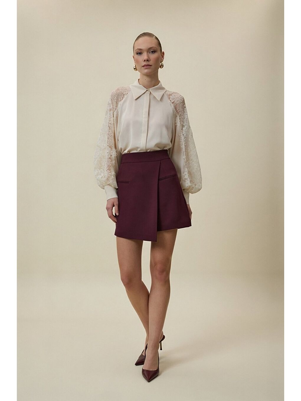 Talia Şort Etek - Mürdüm-1