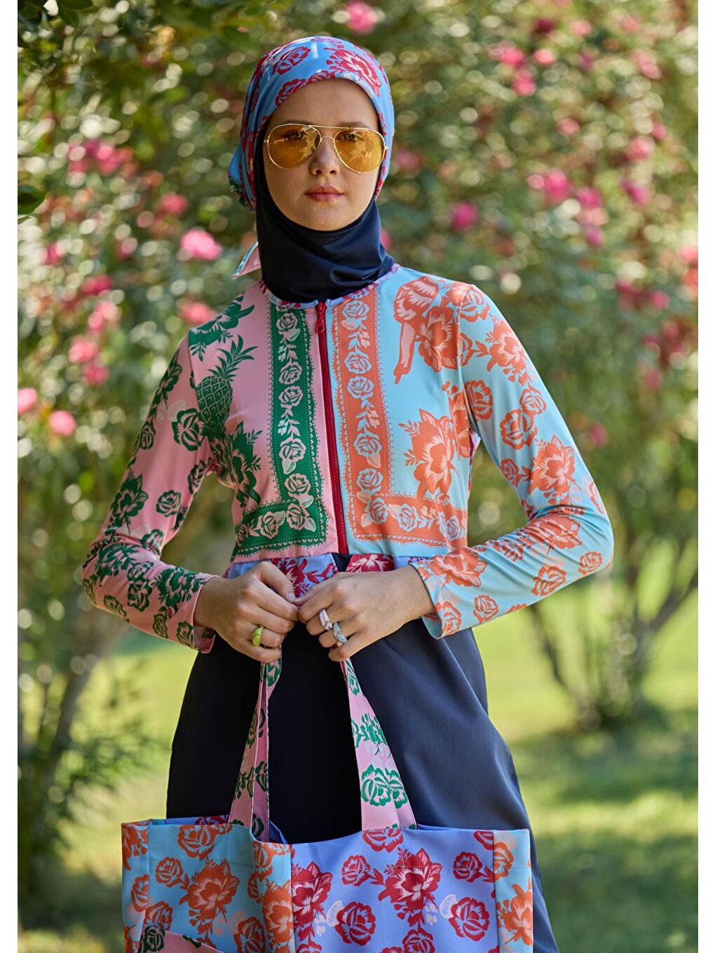 Karışık Papağan Paraşüt Tesettür Mayo-4