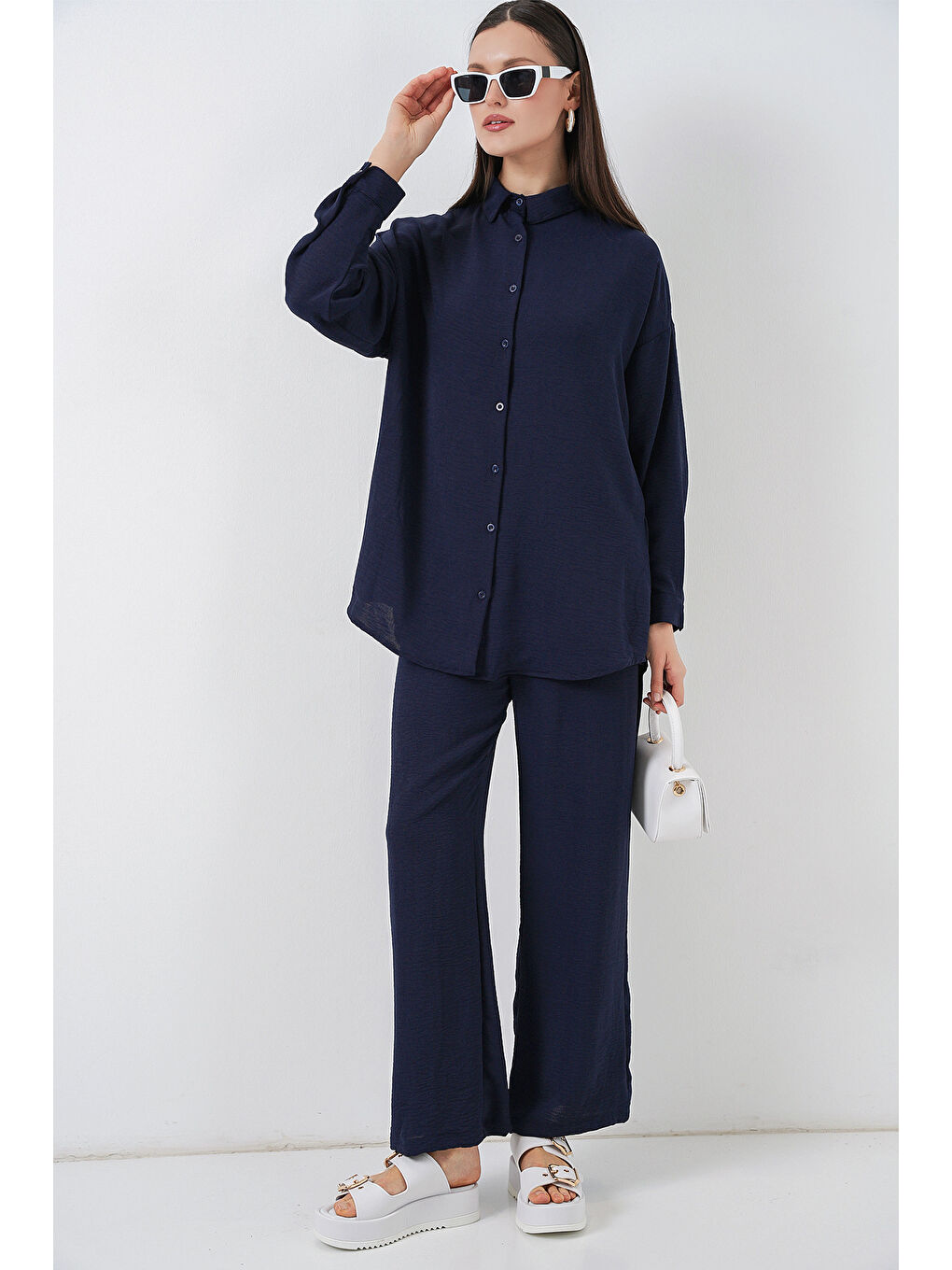 Kadın Gömlek Pantolon İkili Takım 30063 - Lacivert