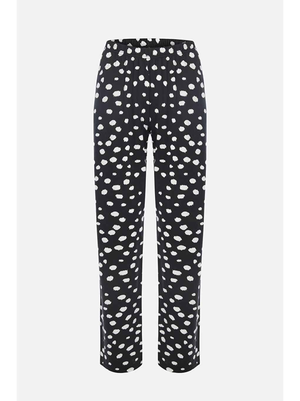 Siyah Kadın Gömlek Yaka Benek/ Puan Desenli Ara Biye Detaylı Pijama Takımı-2