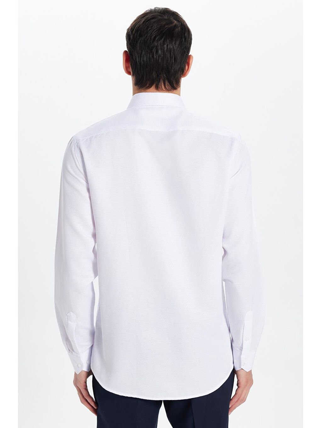 Erkek Modern Fit Dar Kesim Pamuklu Kolay Ütü Armürlü Beyaz Gömlek-4