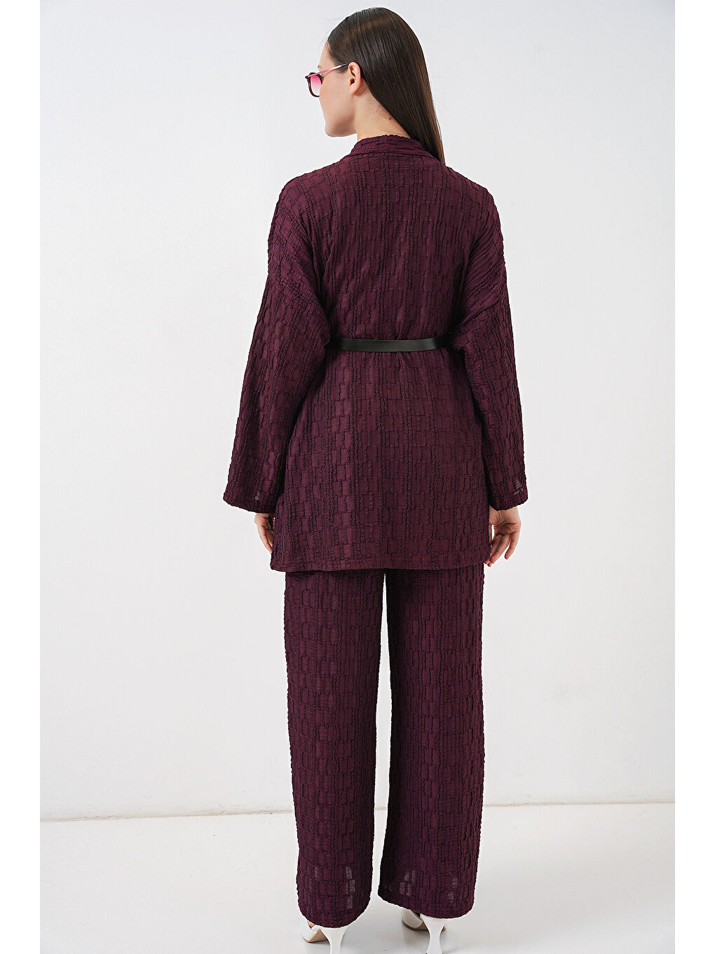 Kadın Kimono Pantolon İkili Takım 30078 - Bordo-7