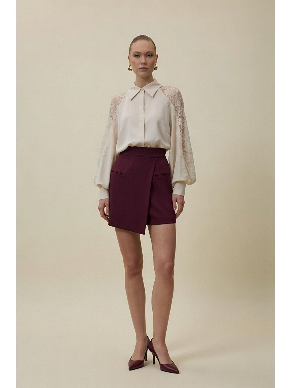 Talia Şort Etek - Mürdüm-3