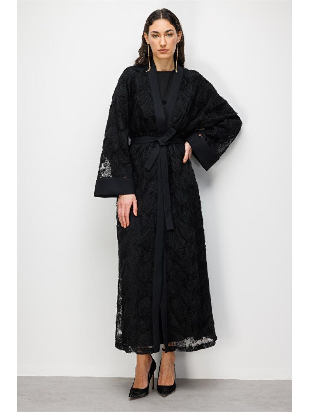 Dantel İşlemeli Siyah Abaya-2
