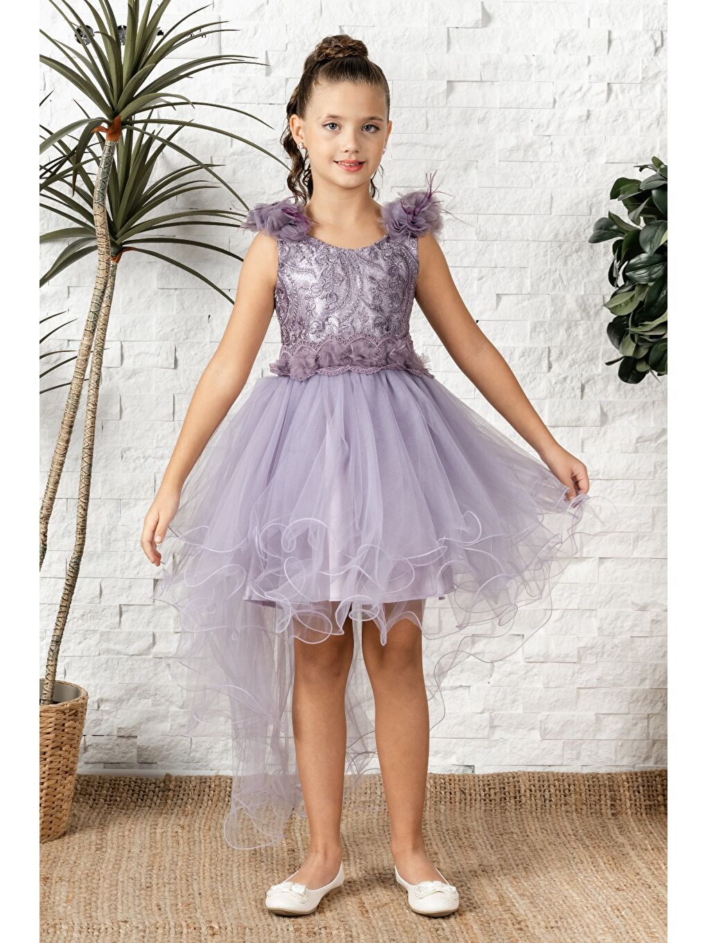 Lila Uzun Kuyruk Tütü Passos Kız Çocuk Abiye MNK0586-1