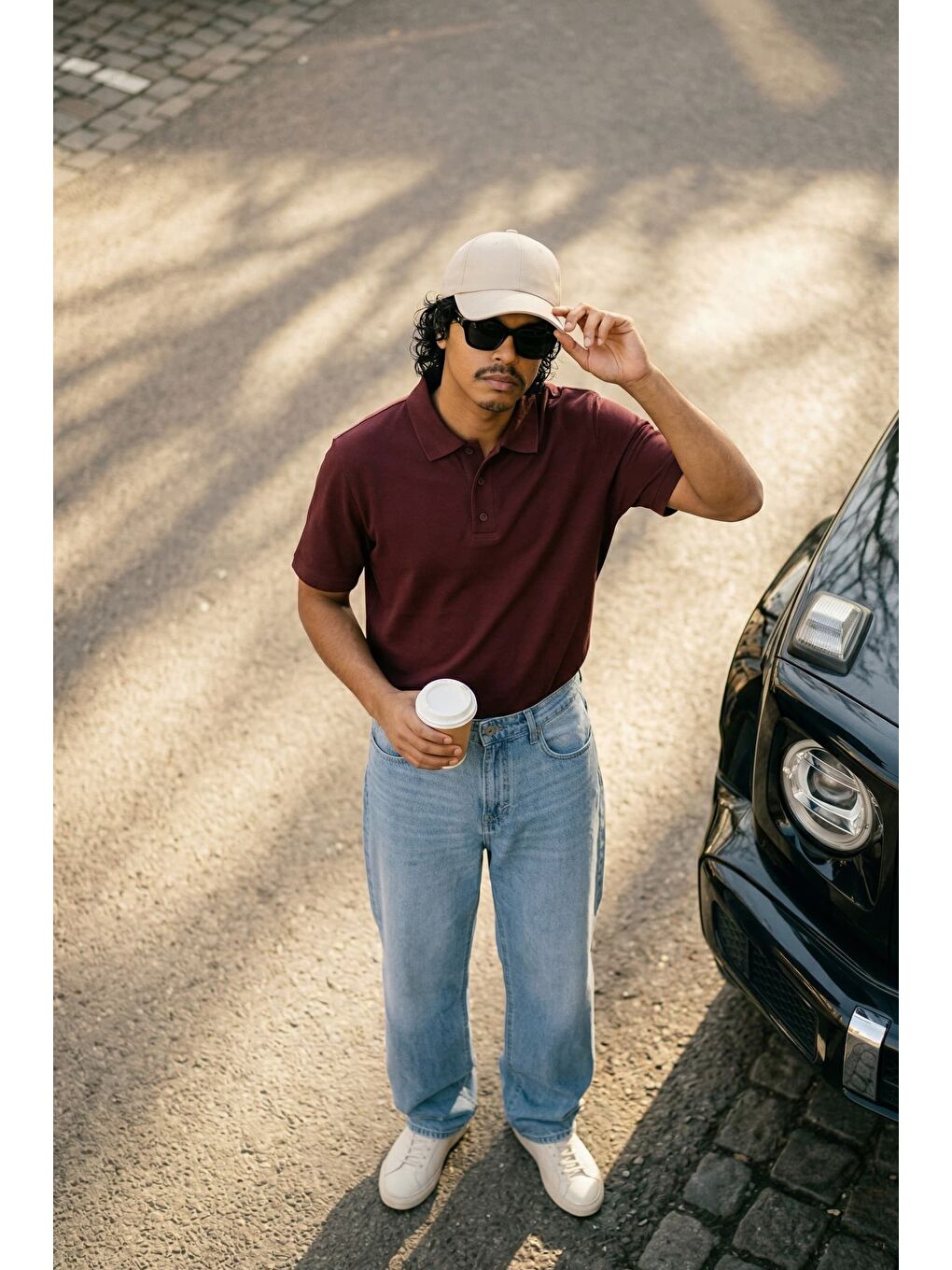 Erkek Relaxed Fit Basic Polo Yaka T-Shirt Bordo-2