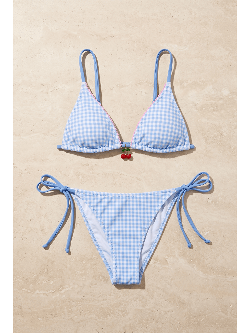Kadın Mediterranean Mavi Ekose Üçgen Bikini Takımı