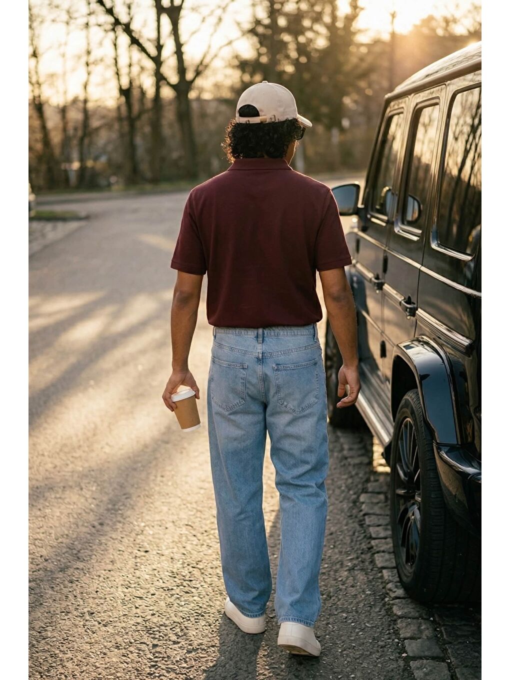 Erkek Relaxed Fit Basic Polo Yaka T-Shirt Bordo-3