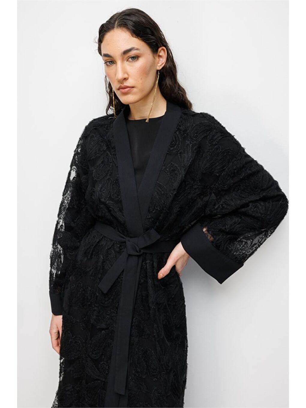 Dantel İşlemeli Siyah Abaya-3