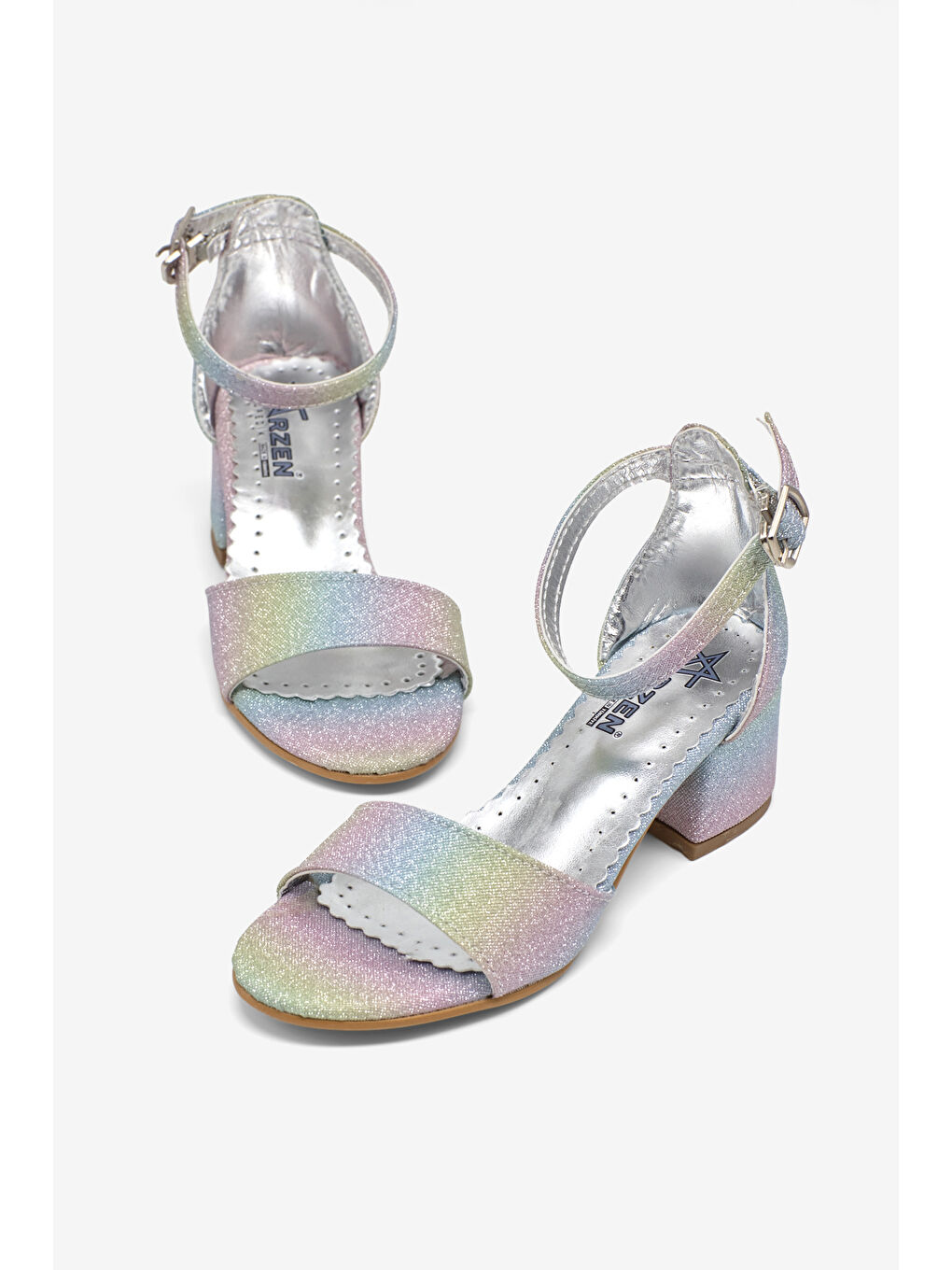 Mavi Kız Çocuk Simli Çocuk Topuklu Ayakkabı-1